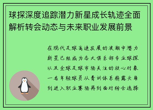 球探深度追踪潜力新星成长轨迹全面解析转会动态与未来职业发展前景